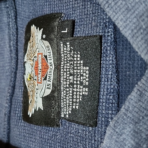 HARLEY DAVIDSON HENLEY THERMAL EMBROIDERED BAR & SHIELD BLUE LONG SLEEVE SHIRT - Picture 7 of 14